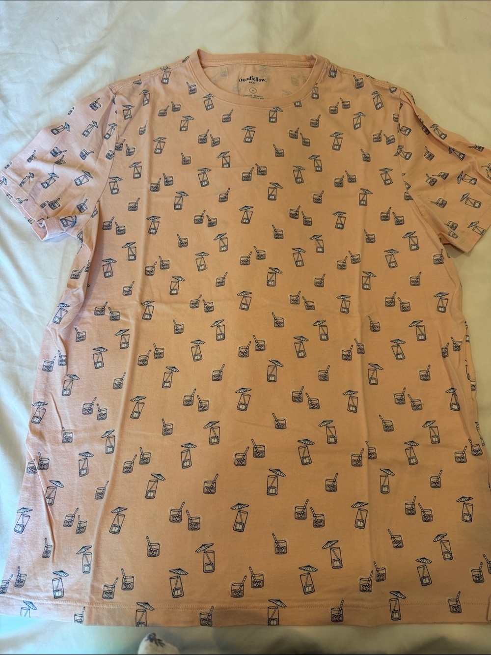 Goodfellow & Co Pink Short Sleeve T‑Shirt with Navy Drink Print